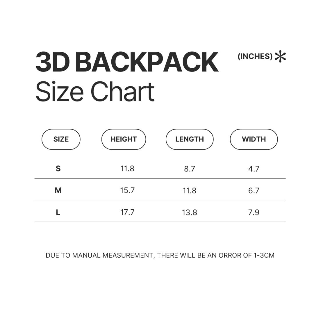 3D Backpack Size Chart - Official Tokyo Ghoul