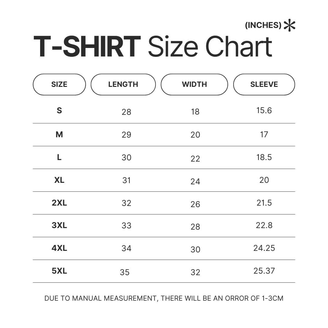 3D T shirt Size Chart - Official Tokyo Ghoul