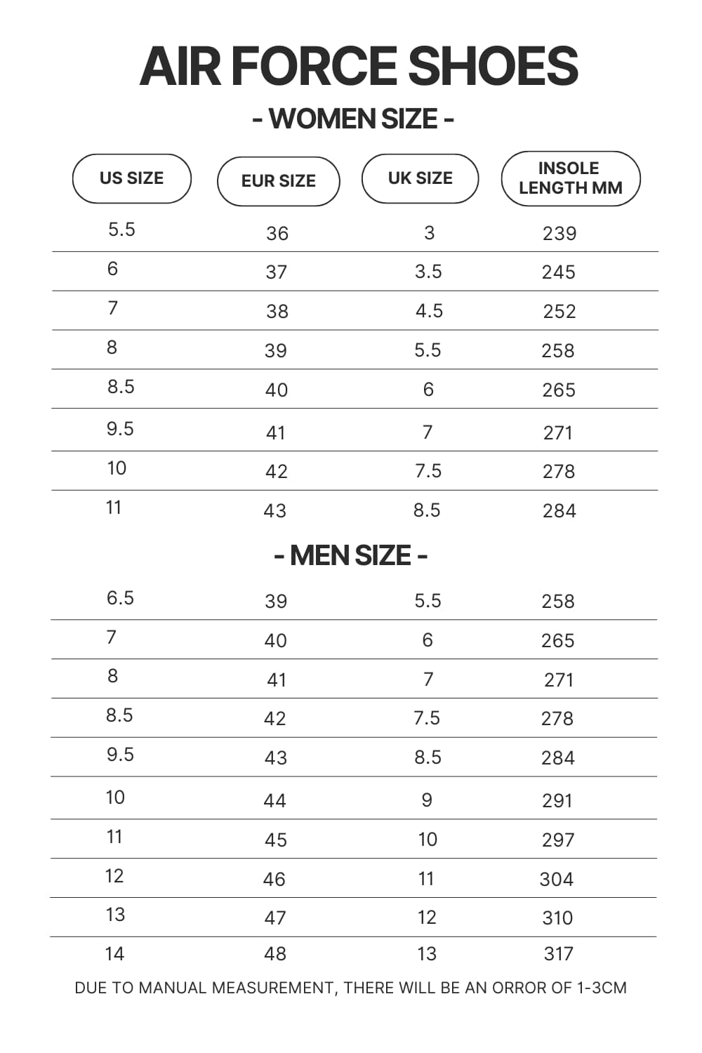 Air Force Shoes Size Chart - Official Tokyo Ghoul