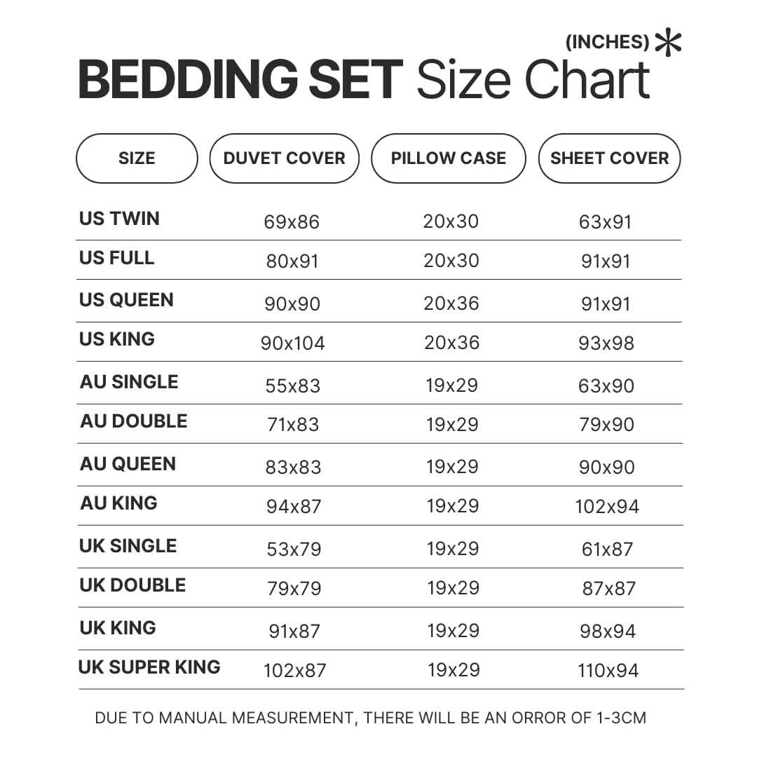 Beding Set Size Chart - Official Tokyo Ghoul