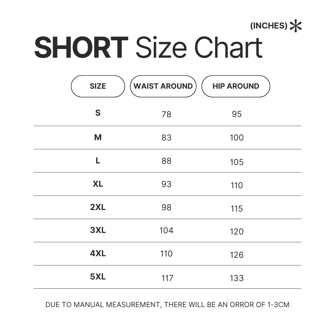 Short Size Chart - Official Tokyo Ghoul