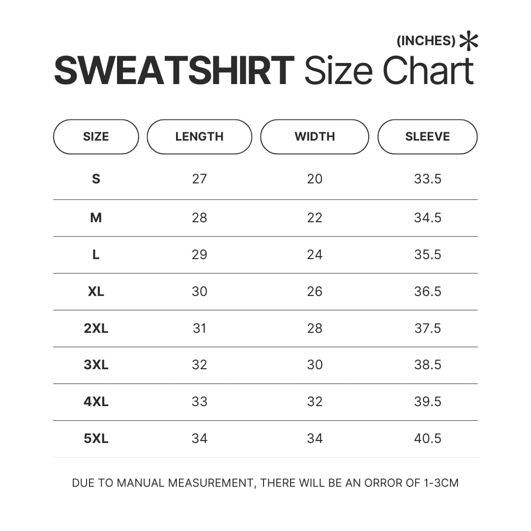 Sweatshirt Size Chart - Official Tokyo Ghoul