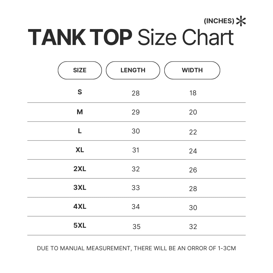 Tank Top Size Chart - Official Tokyo Ghoul