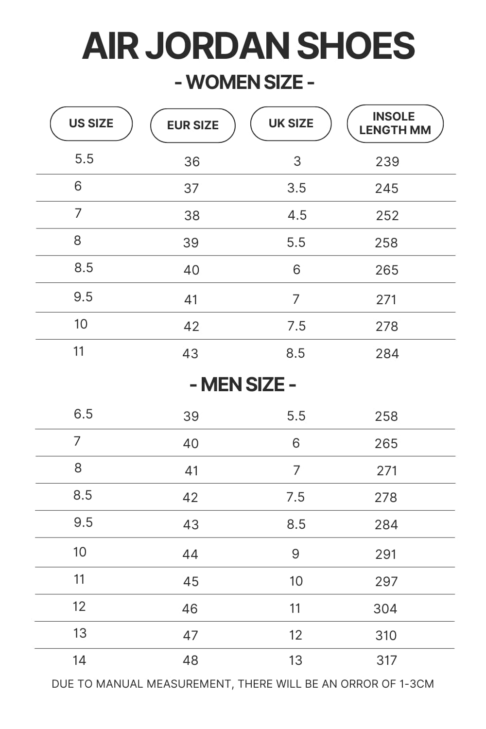 Air Jordan Shoes Size Chart - Official Tokyo Ghoul