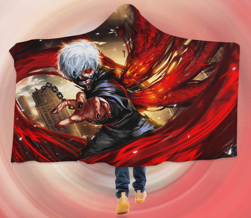 Kaneki Tokyo Ghoul Red Hooded Blanket
