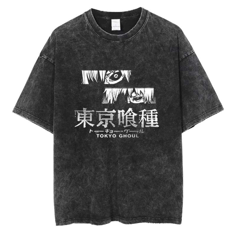 Tokyo Ghoul Logo With Kaneki Eye  Mineral Wash T-Shirts