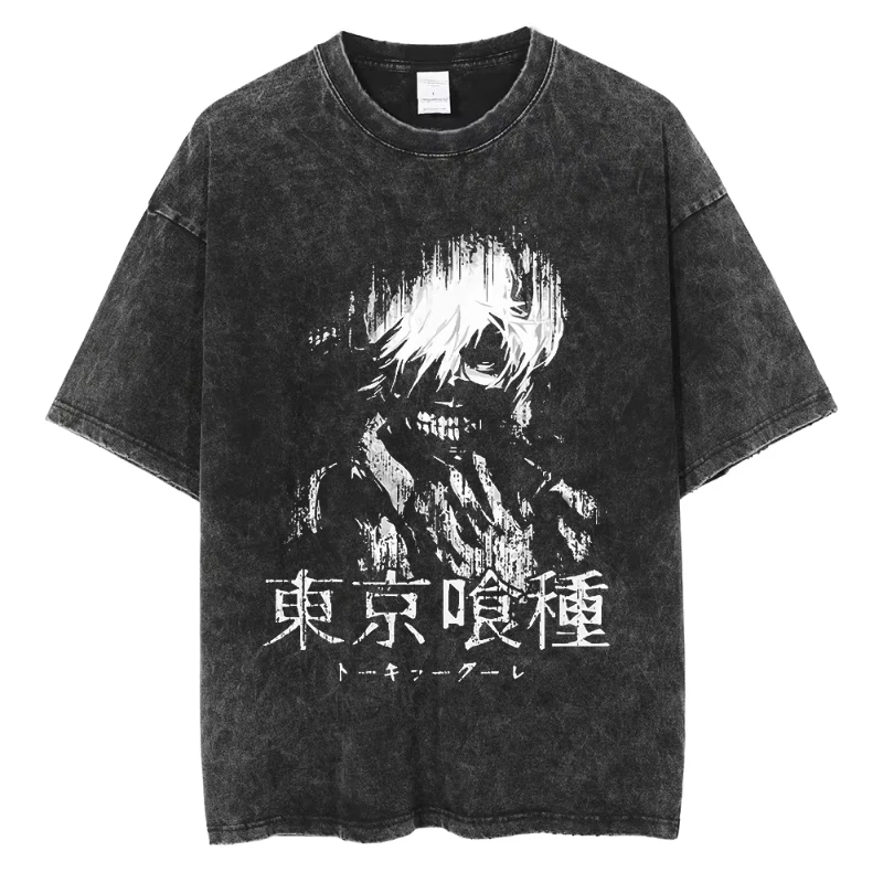 Tokyo Ghoul Black And White kaneki  Mineral Wash T-Shirts