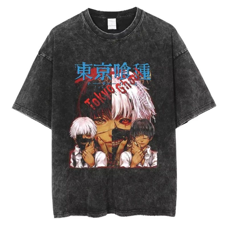 Kaneki With Tokyo Ghoul Logo  Mineral Wash T-Shirts
