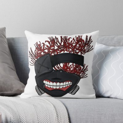 Mask With Red Spider Lillies Throw Pillow