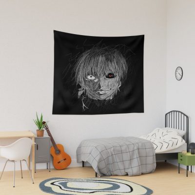 Haunting Abstract Face With Red Eye Tapestry